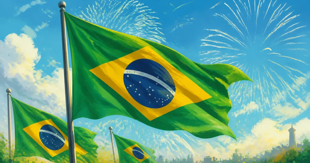 Bandeiras do Brasil tremulando em comemoração aos 204 anos da Independência do Brasil