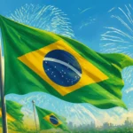 Bandeiras do Brasil tremulando em comemoração aos 204 anos da Independência do Brasil