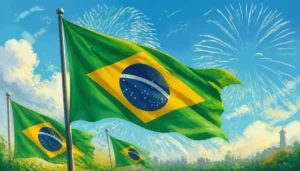Bandeiras do Brasil tremulando em comemoração aos 204 anos da Independência do Brasil