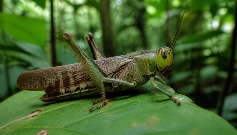 Gafanhoto amazônico da espécie Proscopia gigantea em folha na floresta
