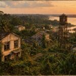 Vista da antiga cidade de Fordlândia na Amazônia, construída por Henry Ford